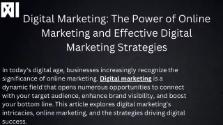 Digital Marketing The Power of Online Marketing and Effective Digital Marketing Strategies