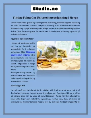 Viktige Fakta Om Universitetsutdanning I Norge