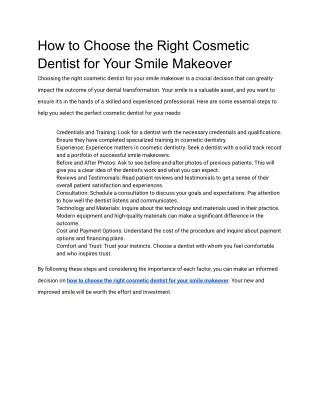 How to Choose the Right Cosmetic Dentist for Your Smile Makeover
