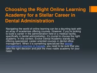 Choosing the Right Online Learning Academy for Career in Dental Administration