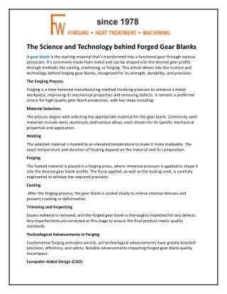 The Science and Technology behind Forged Gear Blanks