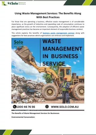 Using Waste Management Services The Benefits Along With Best Practices