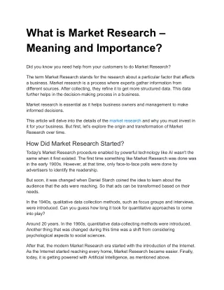 What is Market Research – Meaning and Importance