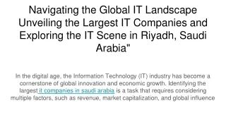 Navigating the Global IT Landscape Unveiling the Largest IT Companies and Exploring the IT Scene in Riyadh, Saudi Arabia