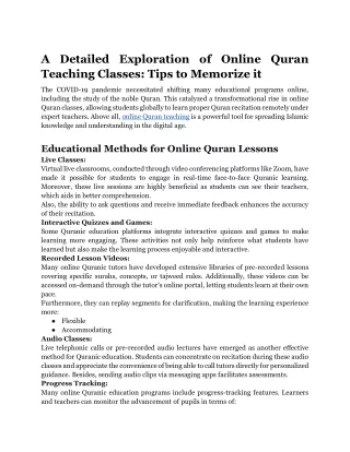 A Detailed Exploration of Virtual Quran Education Through Online Classes