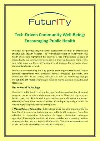 Tech-Driven Community Well-Being- Encouraging Public Health