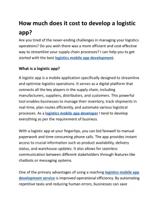 How much does it cost to develop a logistic app?