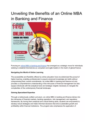 Unveiling the Benefits of an Online MBA in Banking and Finance