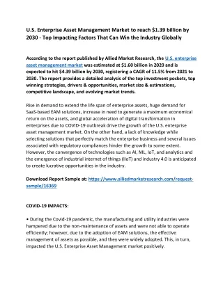 U.S. Enterprise Asset Management Market to reach $1.39 billion by 2030 - Top Imp