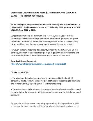 Distributed Cloud Market to reach $17 billion by 2031 | At CAGR 22.4% | Top Mark