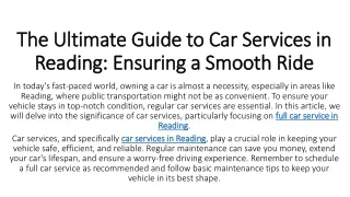 The Ultimate Guide to Car Services in Reading Ensuring a Smooth Ride
