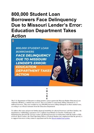 800,000 Student Loan Borrowers Face Delinquency Due to Missouri Lender’s Error