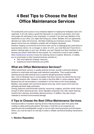 4 Best Tips to Choose the Best Office Maintenance Services