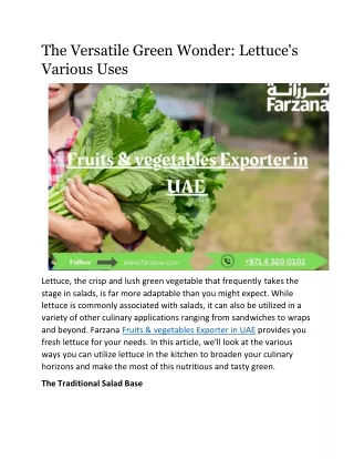 The Versatile Green Wonder: Lettuce's Various Uses