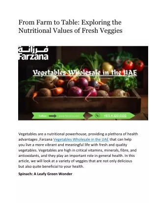 From Farm to Table: Exploring the Nutritional Values of Fresh Veggies