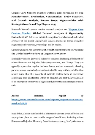 Urgent Care Centers Market Future Scope 2035