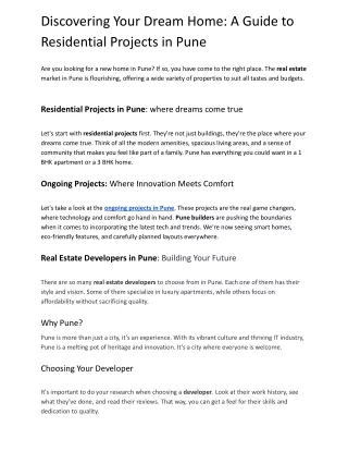 Discovering Your Dream Home A Guide to Residential Projects in Pune