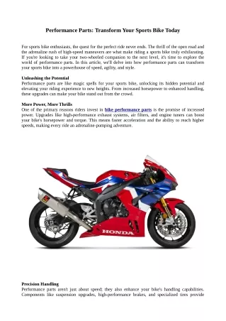 Performance Parts Transform Your Sports Bike Today - Riding Sports