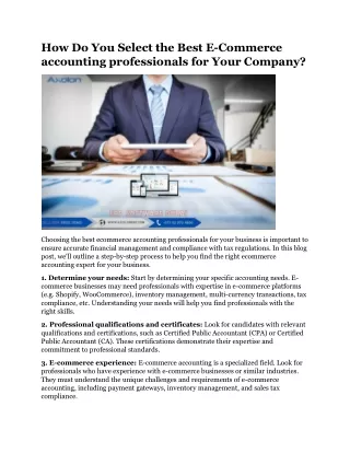 How Do You Select the Best E-Commerce accounting professionals for Your Company