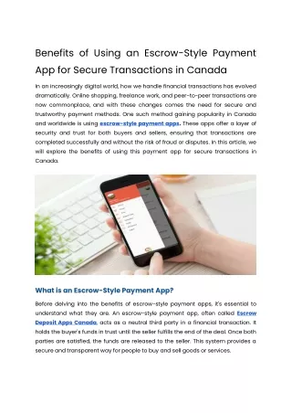 Benefits of Using an Escrow-Style Payment App for Secure Transactions in Canada