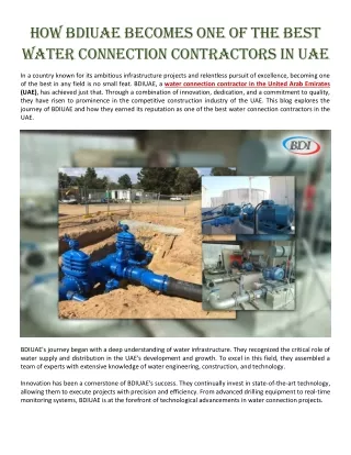 How BDIUAE Becomes One of The Best Water Connection Contractors in UAE