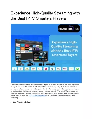 Experience High-Quality Streaming with the Best IPTV Smarters Players