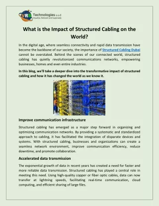 What is the Impact of Structured Cabling on the World?
