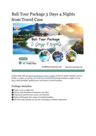 Bali Tour Package 5 Days 4 Nights from Travel Case