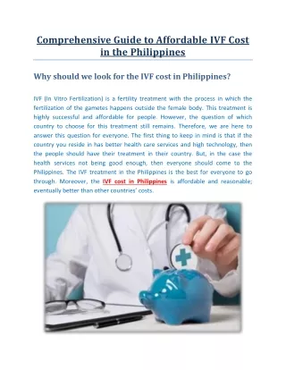 Comprehensive Guide to Affordable IVF Cost in the Philippines