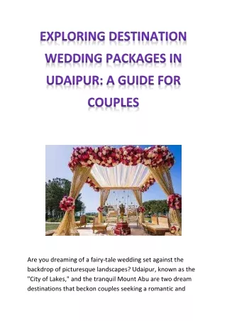 Exploring Destination Wedding Packages in Udaipur: A Guide for Couples