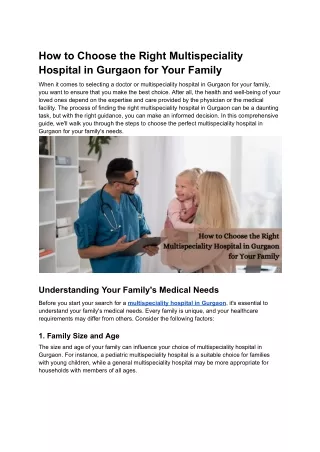 How to Choose the Right Multispeciality Hospital in Gurgaon for Your Family