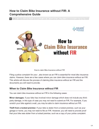 How to Claim Bike Insurance without FIR A Comprehensive Guide