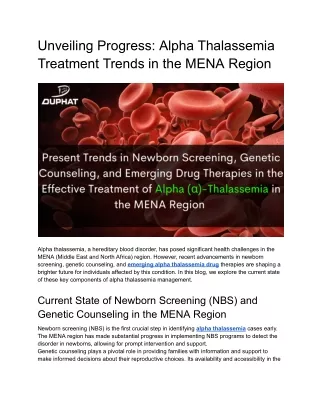 Treatment of Alpha (α)-Thalassemia in the MENA Region