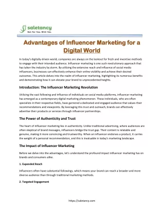 Advantages of Influencer Marketing for a Digital World