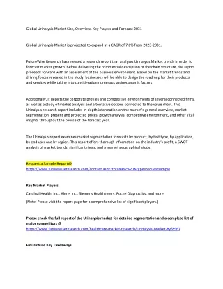 Global Urinalysis Market Size, Overview, Key Players and Forecast 2031