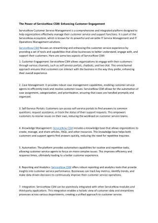 The Power of ServiceNow CSM Enhancing Customer Engagement