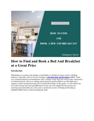 How to Find and Book a Bed And Breakfast at a Great Price