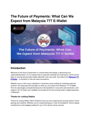 The Future of Payments What Can We Expect from Malaysia 777 E-Wallet