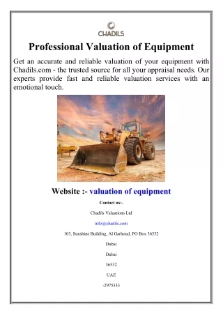 Professional Valuation of Equipment