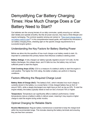 Demystifying Car Battery Charging Times: How Much Charge Does a Car Battery Need to Start_