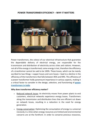 POWER TRANSFORMER EFFICIENCY – WHY IT MATTERS