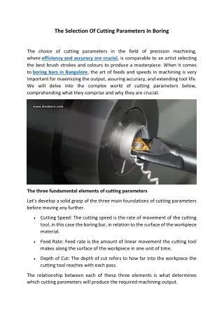 The Selection Of Cutting Parameters In Boring