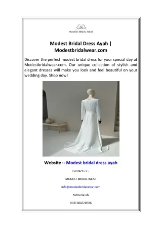 Modest Bridal Dress Ayah  Modestbridalwear.com