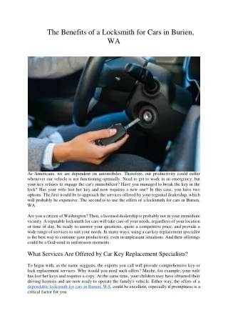 The Benefits of a Locksmith for Cars in Burien, WA