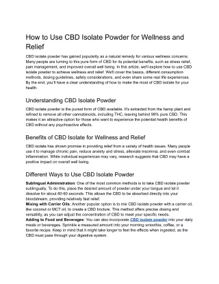 How to Use CBD Isolate Powder for Wellness and Relief