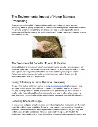 The Environmental Impact of Hemp Biomass Processing