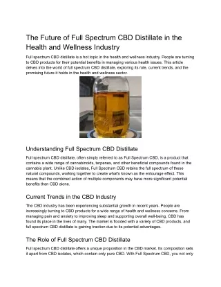 The Future of Full Spectrum CBD Distillate in the Health and Wellness Industry