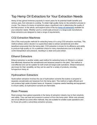 Top Hemp Oil Extractors for Your Extraction Needs