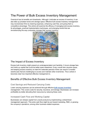 The Power of Bulk Excess Inventory Management