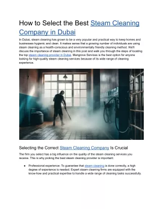 How to Select the Best Steam Cleaning Company in Dubai